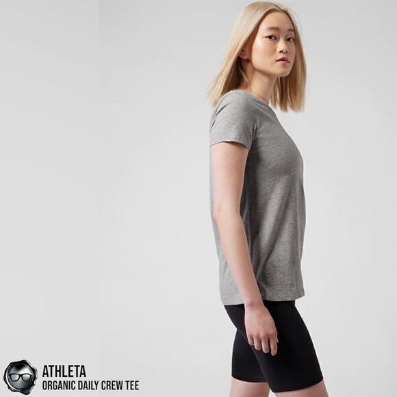 ATHLETA ORGANIC DAILY CREW TEE SHIRT GREY HEATHER COTTON T-SHIRT SIZE LARGE NEW - Picture 2 of 14